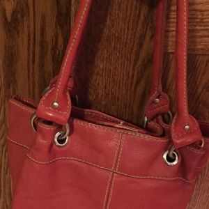Red leather bucket purse